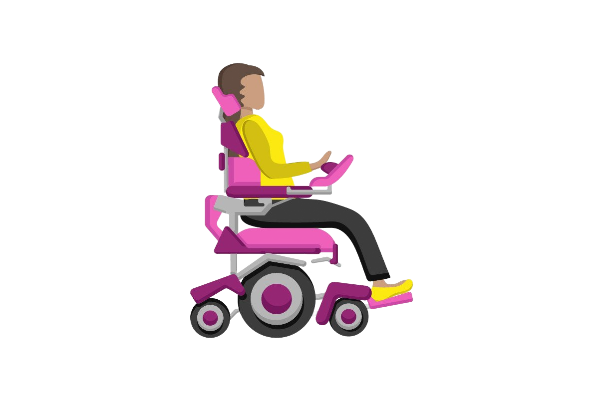 Woman in electric wheelchair using support services